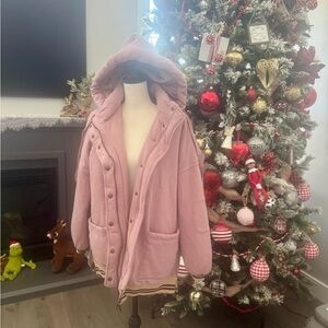 Böhme Blush Pink Hooded Quilted Jacket XS/S Oversized Cozy Boho Coat